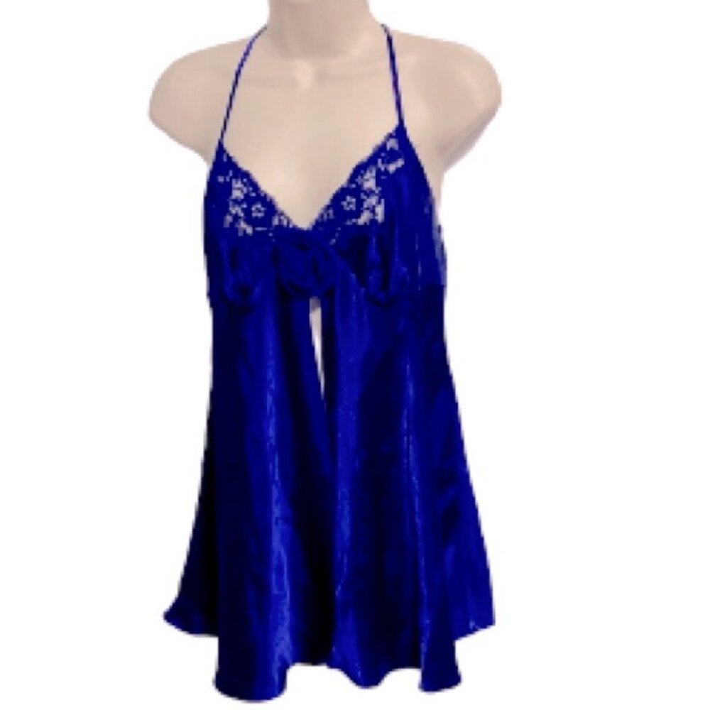GILLIGAN & O'MALLEY Royal Blue Purple Sexy Babydoll Open Front Satin Women Large